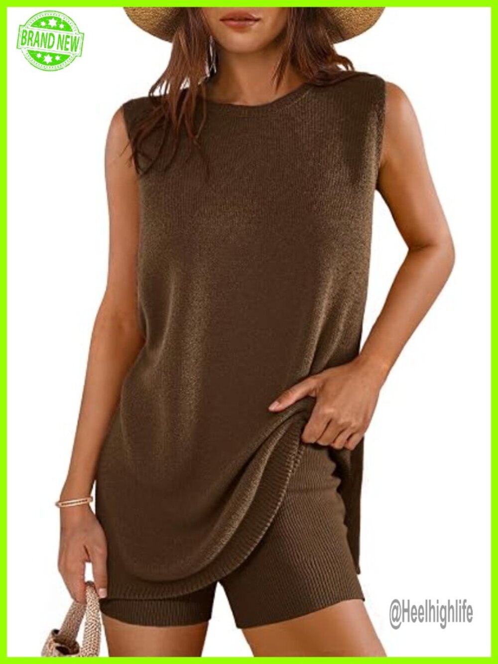 2 Piece Knit Short Set Relaxed Fit Tunic Top and Shorts Lounge Set for Beach or